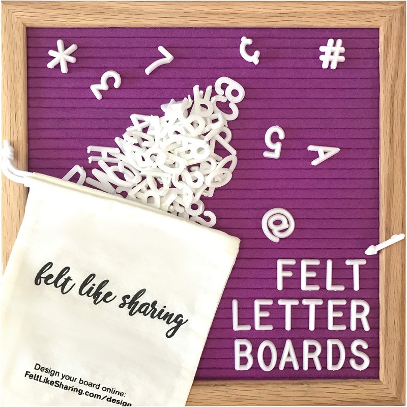 Felt Like Sharing Square Letter Board (Purple Felt - 10â€x10â€) â€“ Changeable Message Board w/3 Sets of Felt Board Letters for Home, Office, & Aesthetic Room Decor â€“ Wall Letterboard Signs In Oak Frame - Image 1